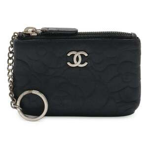 CHANEL Authentic Black Lambskin Leather Logo Wallet